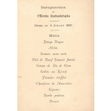 Menu du dîner de l'inauguration de l'École Industrielle Bertand à Versailles. 