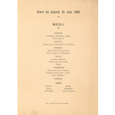 Menu du dîner du trentenaire de la Ligue de l'Enseignement. 