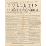 Département de Lot et Garonne - Bulletin de la situation de l'Instruction Publique dans le département du Lot et Garonne, Au 15 Messidor, An VI.