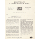 Fiche descriptive du timbre commémorant le centenaire de l'École Vétérinaire d'Alfort. 