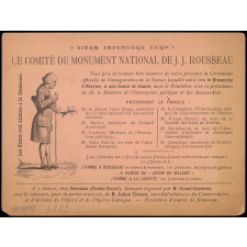 Carton d'invitation à l'inauguration de la statue de Rousseau au Panthéon le 3 février 1889. 