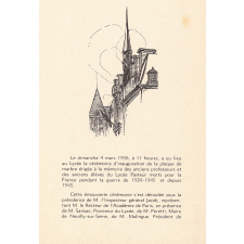 Brochure de l'inauguration de la plaque commémorative à la mémoire des anciens professeurs et des anciens élèves du Lycée Pasteur morts pour la France depuis la seconde guerre mondiale. 