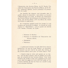 Brochure de l'inauguration de la plaque commémorative à la mémoire des anciens professeurs et des anciens élèves du Lycée Pasteur morts pour la France depuis la seconde guerre mondiale. 