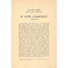 Un Lycée Parisien durant quatre générations. Le lycée Condorcet (1804-1937).