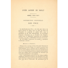 Distribution des Prix faite aux élèves du Lycée Janson de Sailly le vendredi 13 juillet 1917. Livre d'or. 