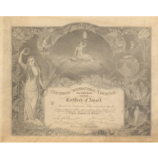 Centennial International Exhibition - Melbourne. 1888. Certificate of Award.