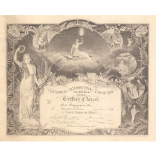 Centennial International Exhibition. Melbourne. 1888. Certificate of Award.
