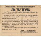 Avis de la Commune de Paris en faveur de l'instruction laïque gratuite et obligatoire . 