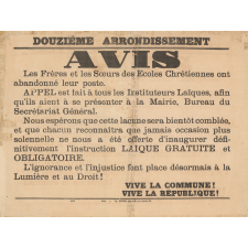 Avis de la Commune de Paris en faveur de l'instruction laïque gratuite et obligatoire . 
