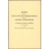 Brochure de remise de la Cravate de Commandeur de la Légion d'Honneur au Recteur Capelle. 