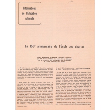 Article de L'Éducation portant sur le cent cinquantième anniversaire de l'École des Chartes.