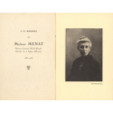 A la mémoire de Madame Menat. Directrice honoraire d'Ecole Normale. Chevalier de la Légion d'Honneur. 1863-1936.