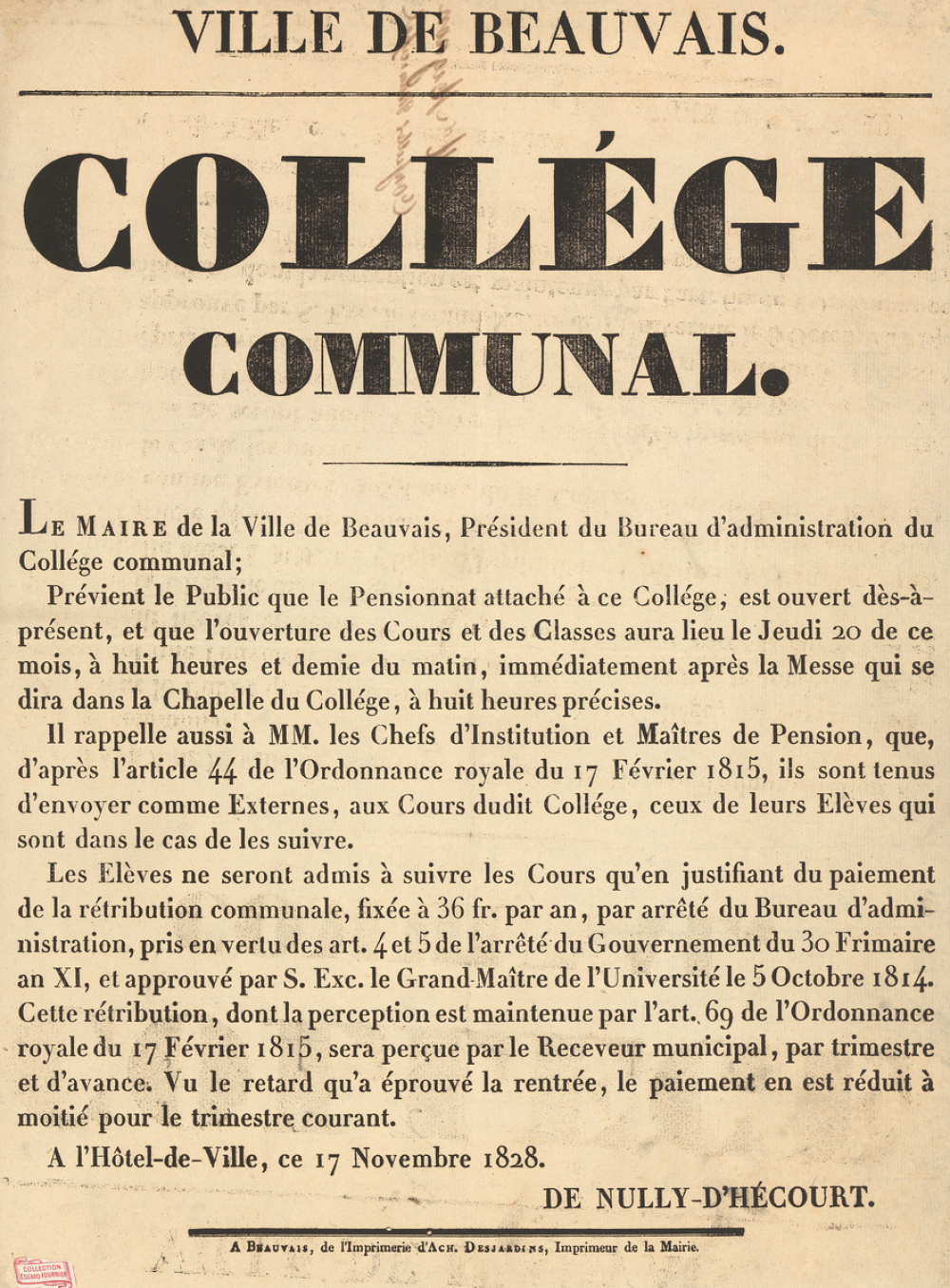 Ville de Beauvais. Collège communal.