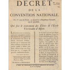 Décret de la Convention Nationale, qui fixe le traitement des Elèves de l'École Vétérinaire d'Alfort.