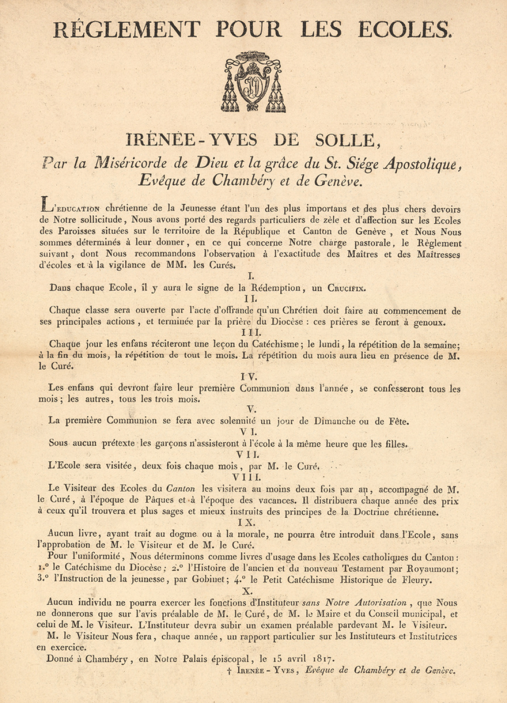 Réglement pour les écoles de la République et Canton de Genève. 