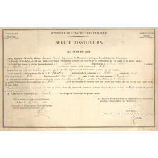 Arrêté d'Institution de Vincent Varlet comme instituteur à Melle (Deux-Sèvres). 