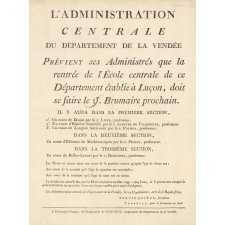 Programmes des cours à l'école centrale de Luçon. 