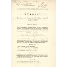 Extrait des Statuts pour l'organisation de la Maison Impériale Napoléon.