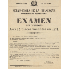 Préfecture du Cantal - Ferme-école de la Chassagne, Commune de Pierrefort. Examen des candidats,  Aux 15 places vacantes en 1871.