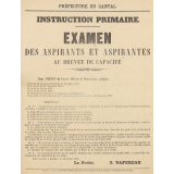 Préfecture du Cantal - Instruction primaire. Examen des aspirants et aspirantes au Brevet de Capacité.