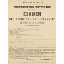 Préfecture du Cantal - Instruction primaire. Examen des aspirants et aspirantes au Brevet de Capacité.