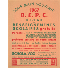 Sous-main souvenir 1967 - Bureau de Renseignements Scolaires Schola-Vox.