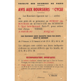 Faculté des Sciences de Paris - Avis aux boursiers 1er et 2ème cycles.