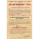 Faculté des Sciences de Paris - Avis aux boursiers 1er et 2ème cycles.