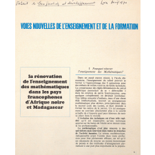 Voies nouvelles de l'enseignement et de la formation. La rénovation de l'enseignement des mathématiques dans les pays francophones d'Afrique noire et Madagascar. 