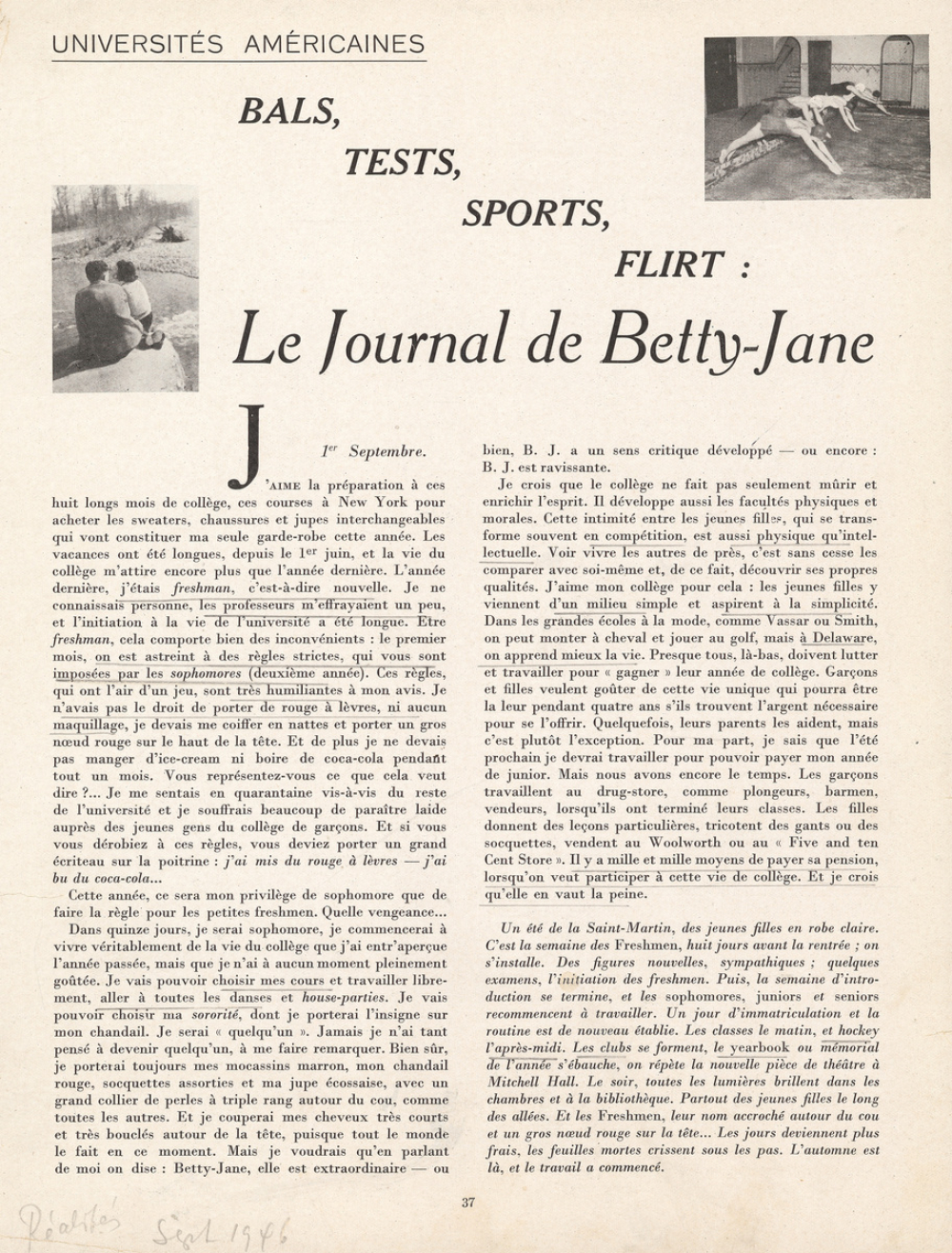 Universités américaines. Bals, tests, sports, flirt : Le Journal de Betty-Jane.