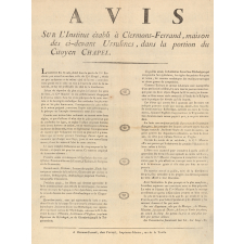 Avis sur l'Institut établi à Clermont-Ferrand, maison des ci-devant Ursulines, dans la portion du Citoyen Chapel.