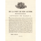 De la part de son Altesse Monseigneur l'Evêque de Basle &c.

