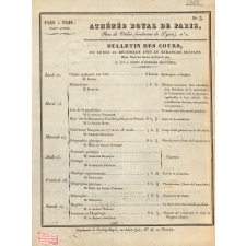 Athénée Royal de Paris. Bulletin des Cours du lundi 22 décembre 1828 au dimanche suivant.