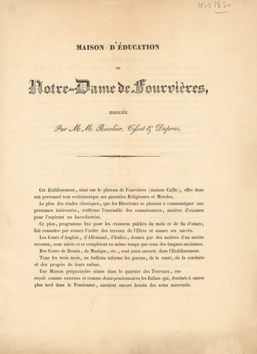 Maison d'Éducation de Notre-Dame de Fourvières.