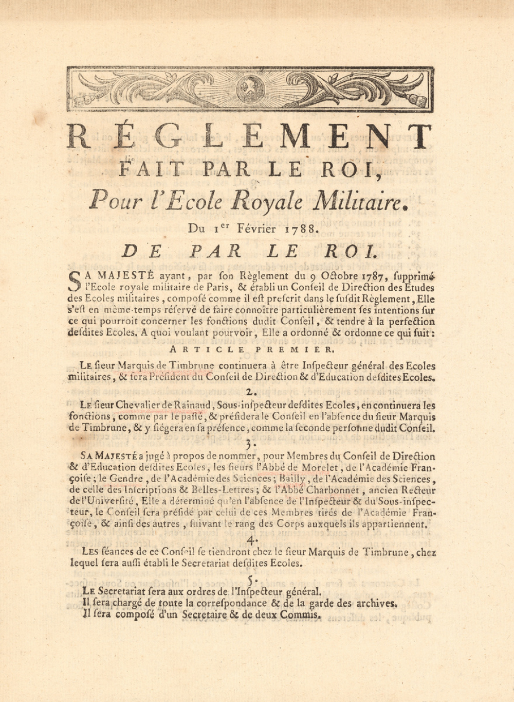 Réglement fait par le Roi pour l'École Royale Miltaire. 