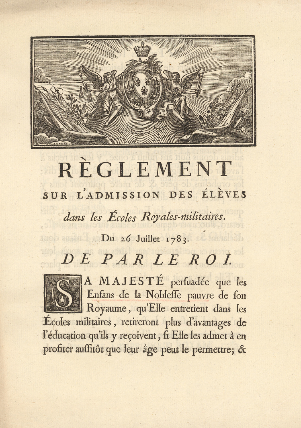 Règlement sur l'admission des élèves dans les Écoles Royales militaires.