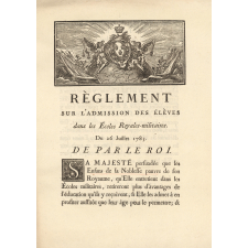 Règlement sur l'admission des élèves dans les Écoles Royales militaires.