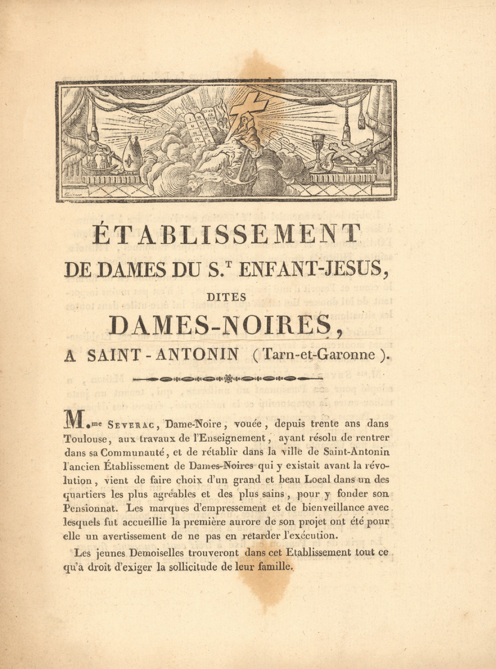 Établissement de Dames du St Enfant-Jésus, dites Dames-Noires, à Saint-Antonin (Tarn-et-Garonne).