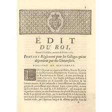 Edit du Roi portant réglement pour les Collèges qui ne dépendent pas des Universités.