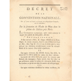 Décret de la Convention Nationale Sur la formation de l'École de Mars dans la plaine des Sablons près Paris.