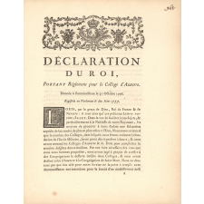 Déclaration du Roi portant Réglement pour le Collége d'Auxerre.
