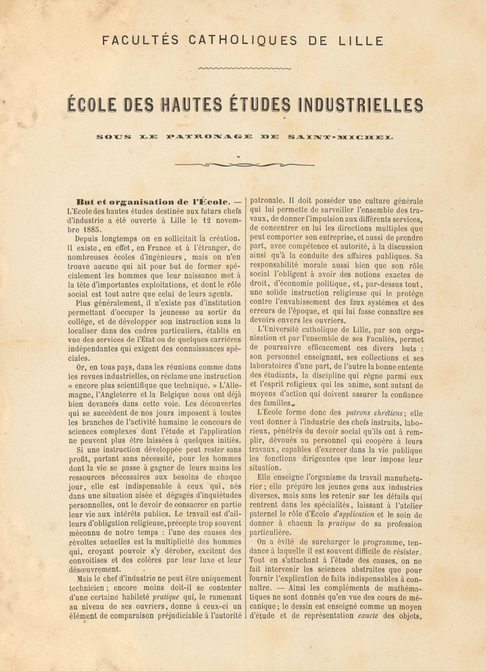 École des Hautes Études industrielles sous le patronnage de Saint-Michel. Facultés Catholiques de Lille.