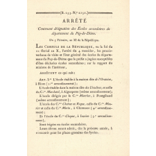 Arrêté contenant désignation des Écoles secondaires du département du Puy-de-Dôme.
