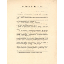 Lettre d'information à propos de la rentrée du 2 octobre 1848 au Collège Stanislas. 