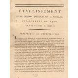 Établissement d'une maison d'éducation à Gaillac, Département du Tarn, par une Société d'Artistes. Prospectus de l'Institution.