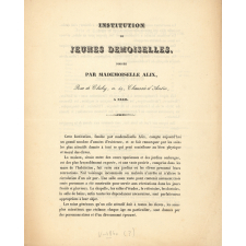 Institution de jeunes demoiselles dirigée par Mademoiselle Alix à Paris. 