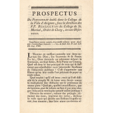 Prospectus du pensionnat établi dans le Collège de la ville d'Avignon.