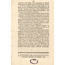 Prospectus du pensionnat établi dans le Collège de la ville d'Avignon. 