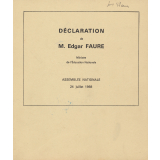 Déclaration de M. Edgar Faure, Ministre de l'Education Nationale. Assemblée Nationale, 24 juillet 1968.