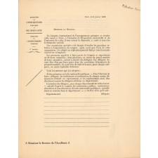 Circulaire du Ministère de l'Instruction publique et des Beaux-Arts aux Recteurs concernant le Congrès international de l'enseignement primaire de 1889.